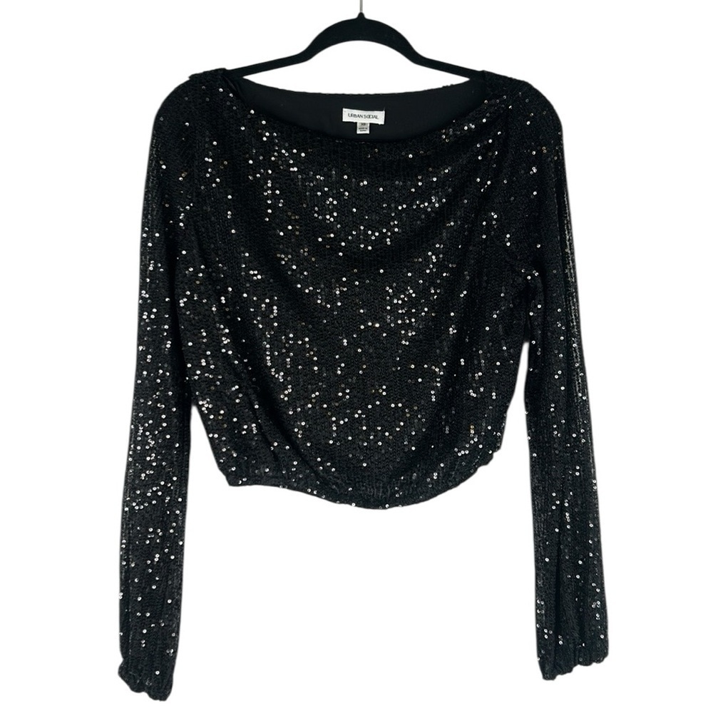 Urban‎ Social Black Sequin Special Occasion Cocktail Long Sleeve Top Size XS